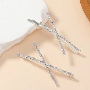 2 Silver Rhinestone Hair Pins